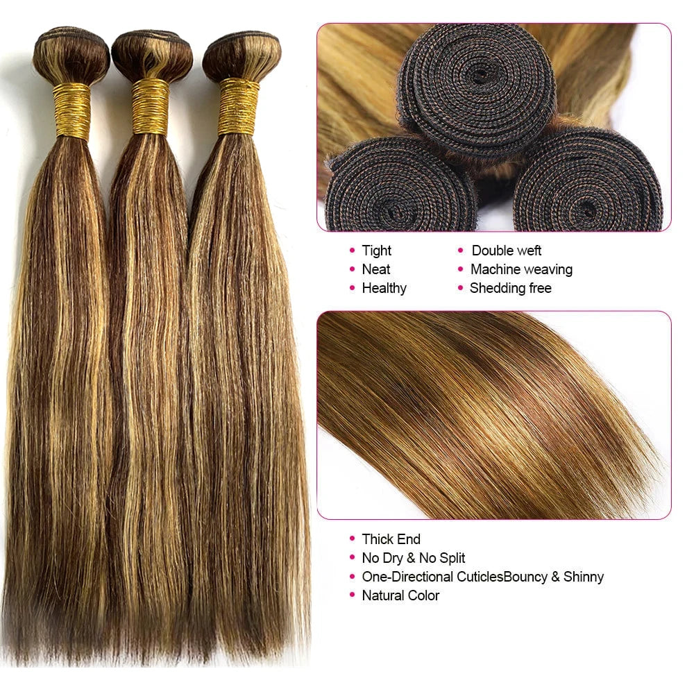 Highlight Straight Human Hair Bundles P4/27 Colored Ombre