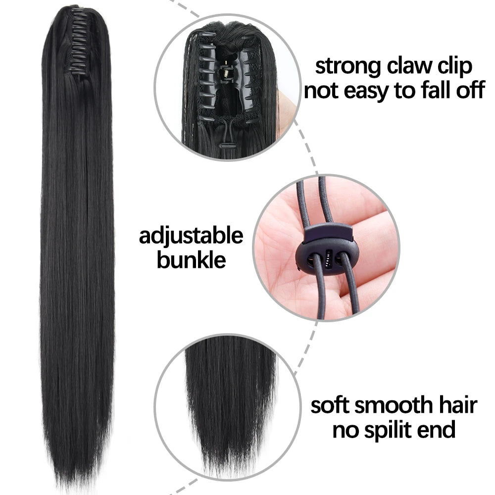 Synthetic Long Straight Claw Clip On 24Inch Ponytail
