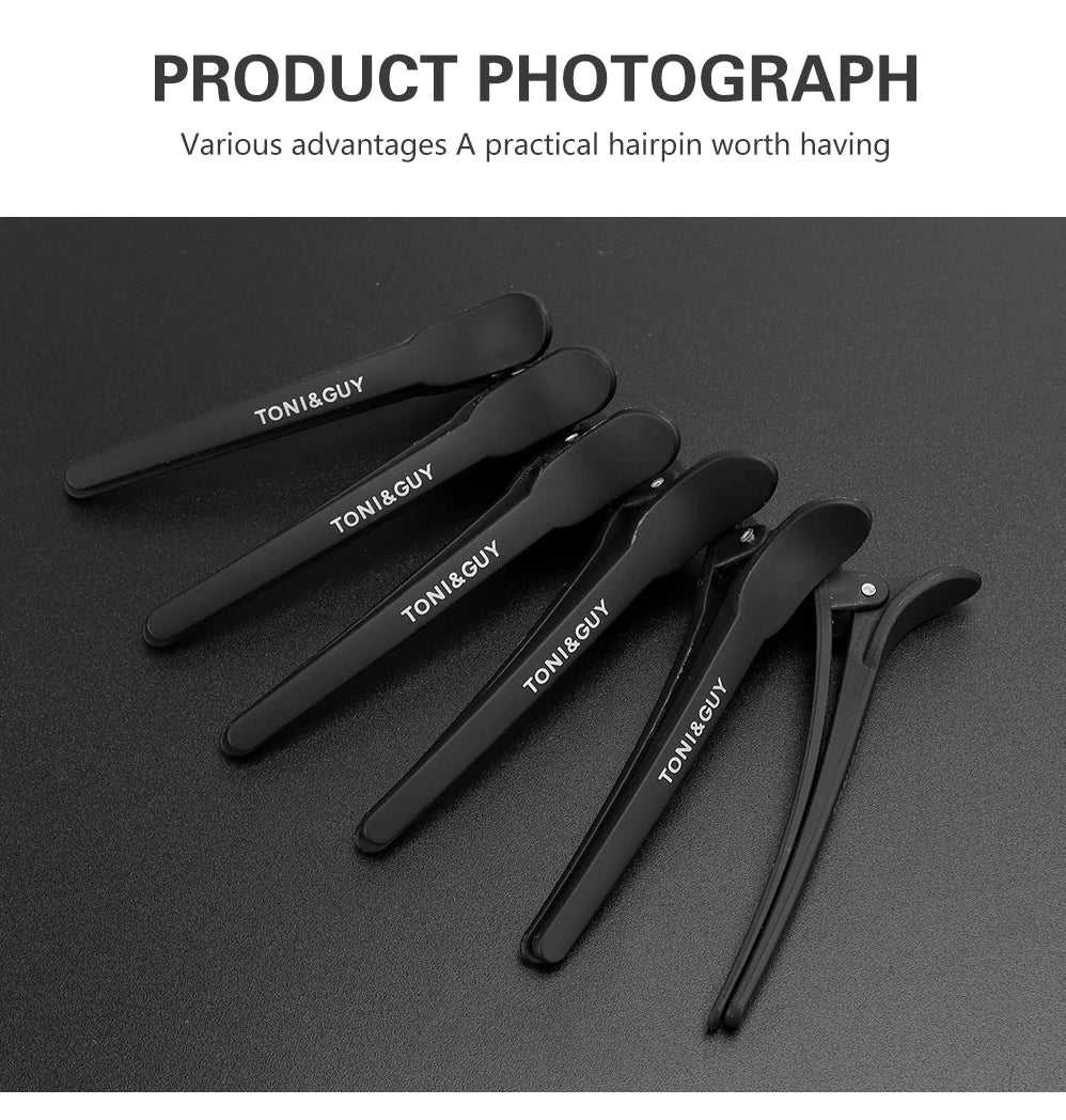 12pcs Hairdressing Hair Clip Salon  Alligator Hair Clips Plastic Black Non-Slip Clamps Salon Hair Care Styling Tools