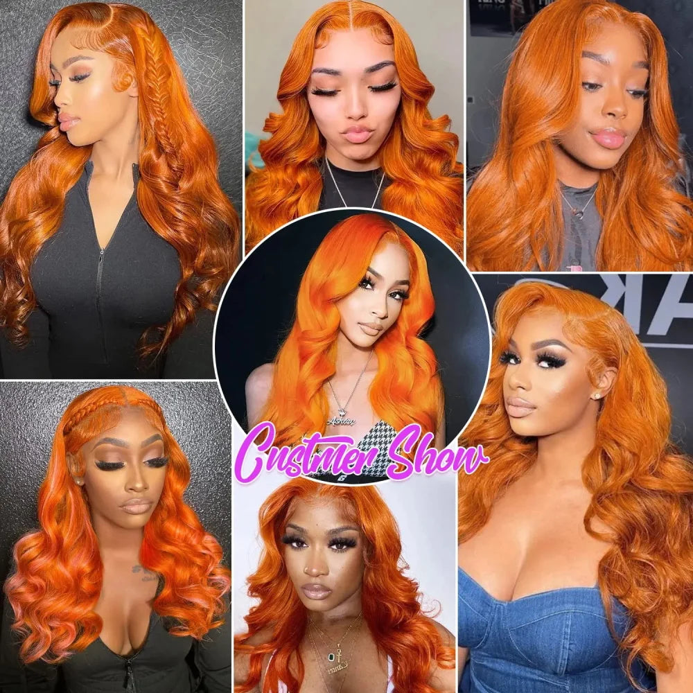 Ginger Orange Color Body Wave 100% Virgin Human Hair Lace Frontal  or HD Transparent Closure With Baby Hairs