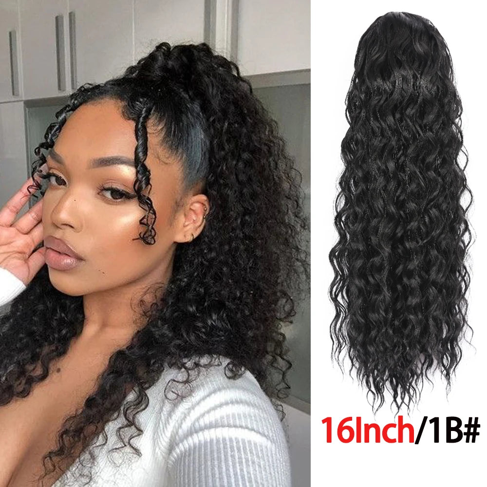 Long Synthetic Deep Wave Wrap Drawstring Ponytails - Various Options Available
