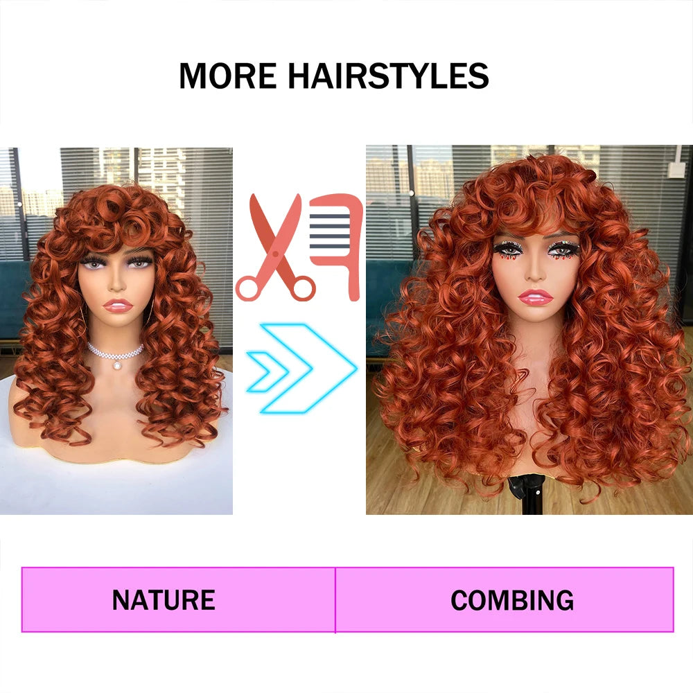 Curly Synthetic Wig with Bangs - Various Color Available