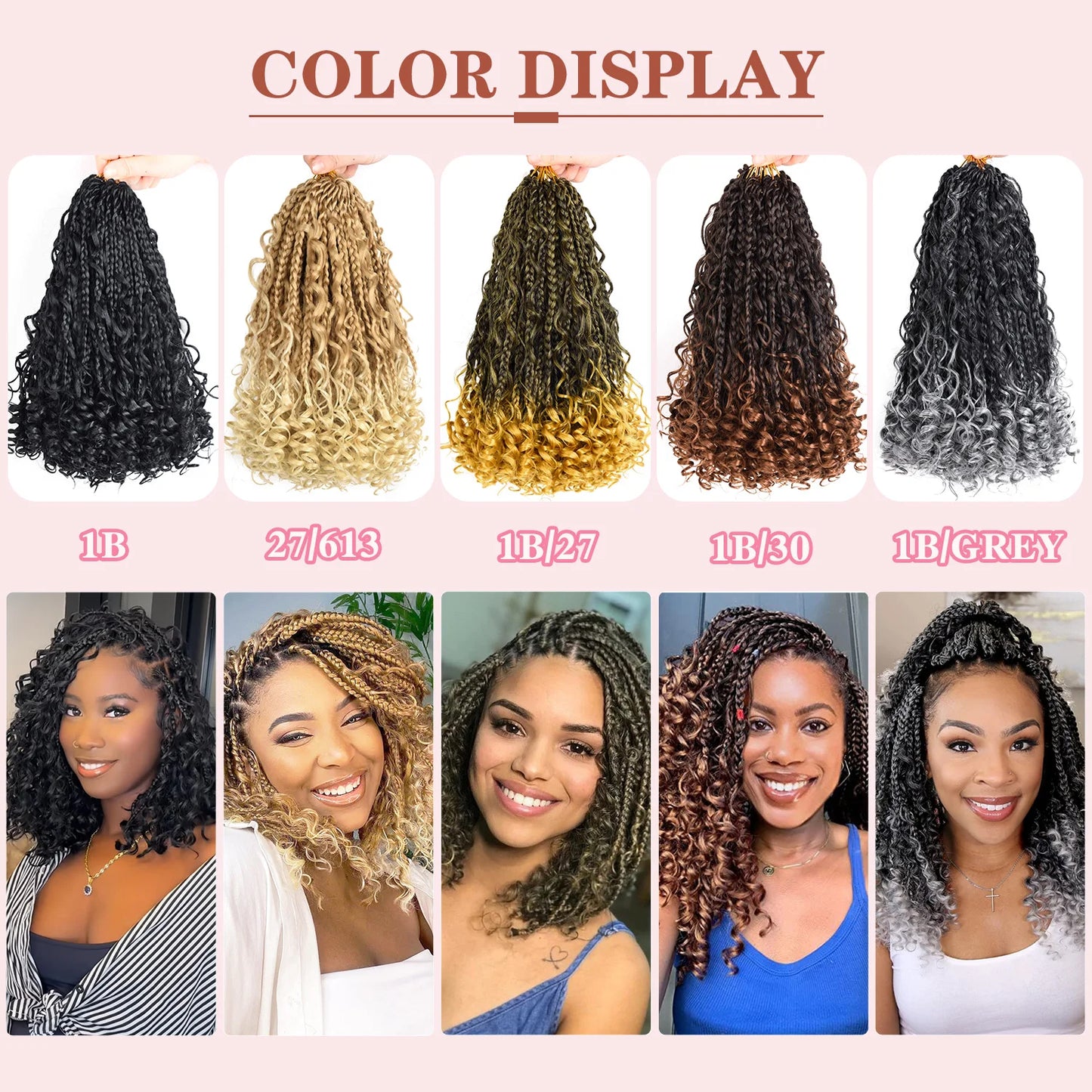 Curly Goddess Box Braids - Crochet Synthetic Hair, 1pc & 8pcs/ Various Colors Available
