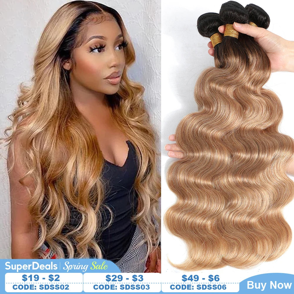 Ombre Blonde Body Wave Bundles - Brazilian Remy 100% Unprocessed Human Hair