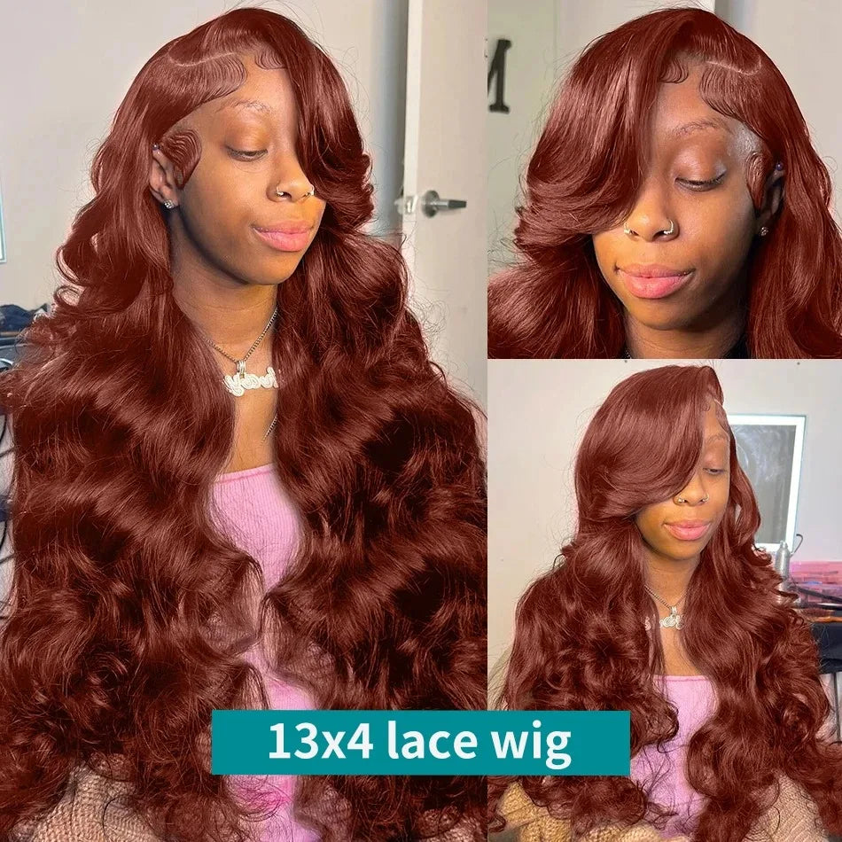 Reddish Brown Body Wave - Pre Plucked HD Lace Frontal Human Hair Wig