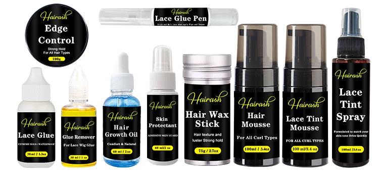 Wig Installation Kit Set includes : Melting Spray, Lace Tint Mousse, Wig Glue Waterproof  & Glue Remover
