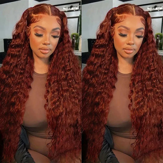 Reddish Brown Deep Curly Wave - HD Lace Frontal Human Hair Wig