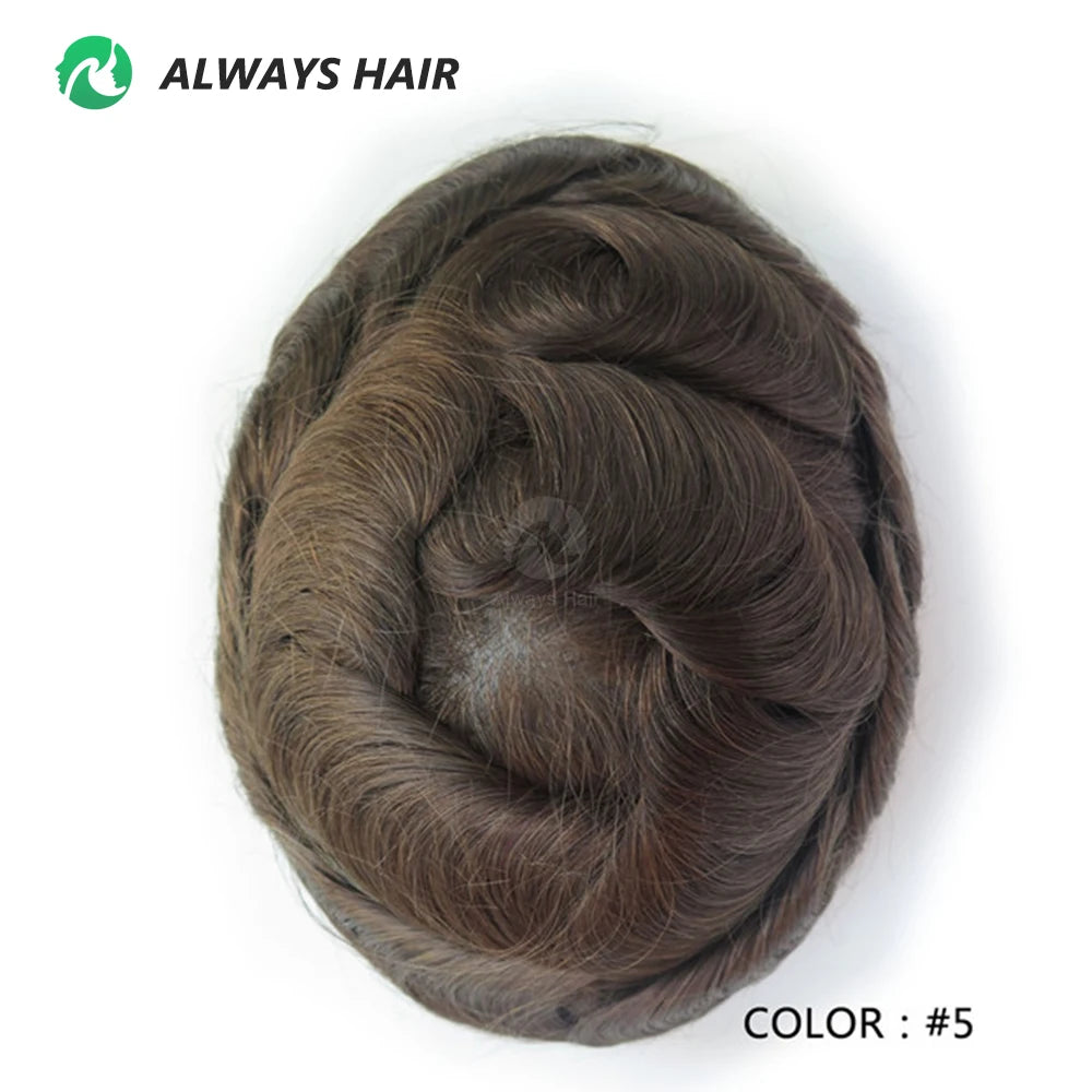0.12-0.14mm PU Toupee Human Hair Men's Capillary Prothesis 130% Density - Various Colors Available