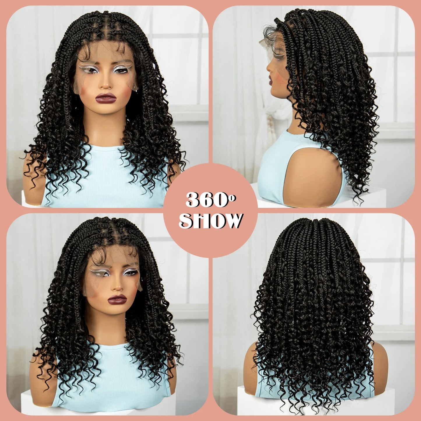 Short Knotless Boho Box Braided Full Lace Wigs - Various Colors Available