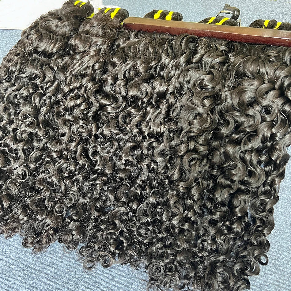 Burmese Curly Human Hair Bundles #1B Natural Raw Virgin Hair Weave