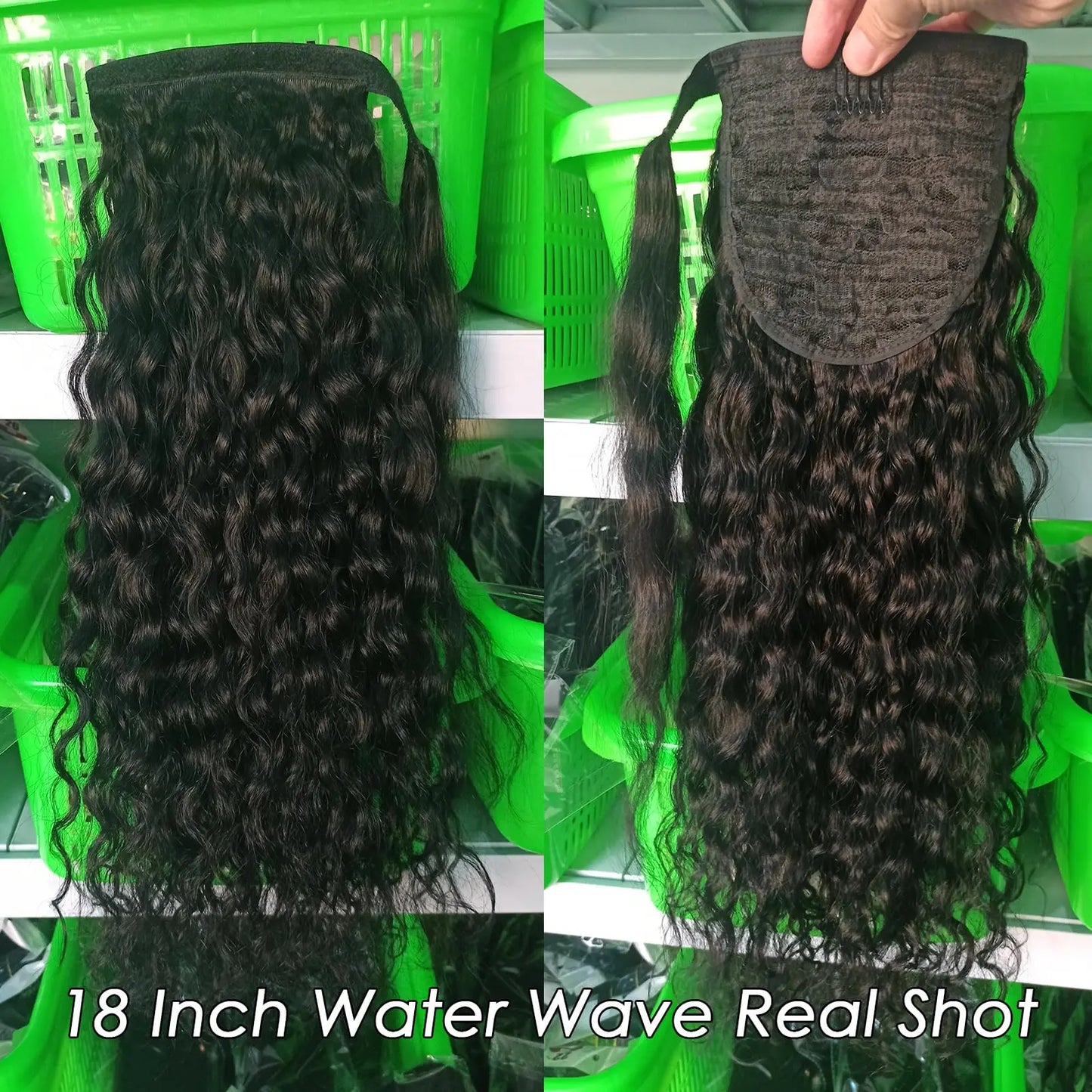 Human Hair Wrap Around Ponytail 10-32 Inches; Available in Straight, Body Wave, Water Wave & Kinky Curly (Natural Color)