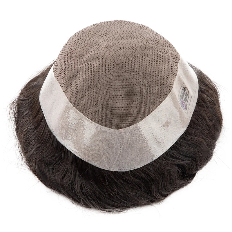 Straight or Wave Mono PU Men's 6inch Natural Human Hair Prosthesis Toupee/Hair Systems - Various Options Available