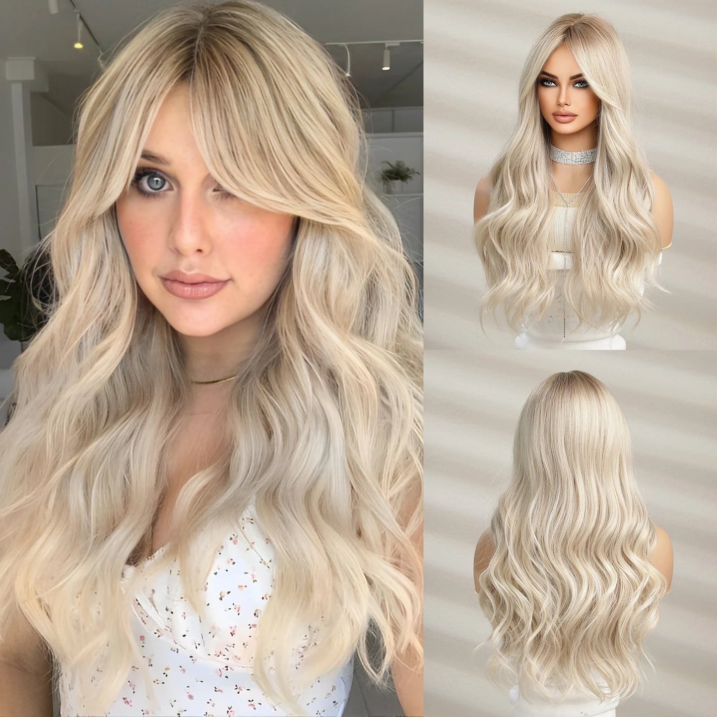 Wavy Synthetic Wig with Bangs - Various Colors Available