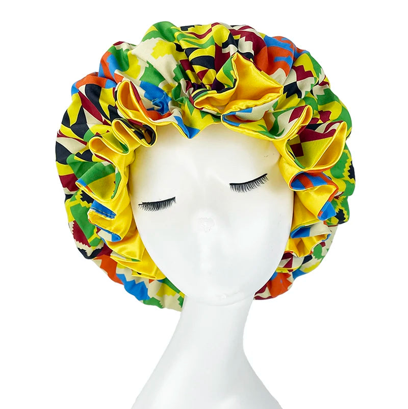African Pattern Print Satin Bonnets