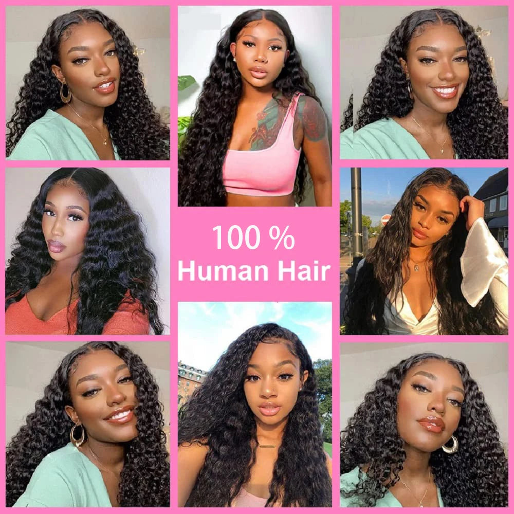 Deep Wave/Wet & Wavy Bundles With 13X4 Lace Frontal  - 100% Human Hair