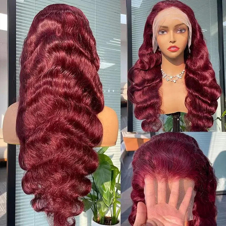 Burgundy Body Wave - HD Transparent Lace Front Human Hair Wig