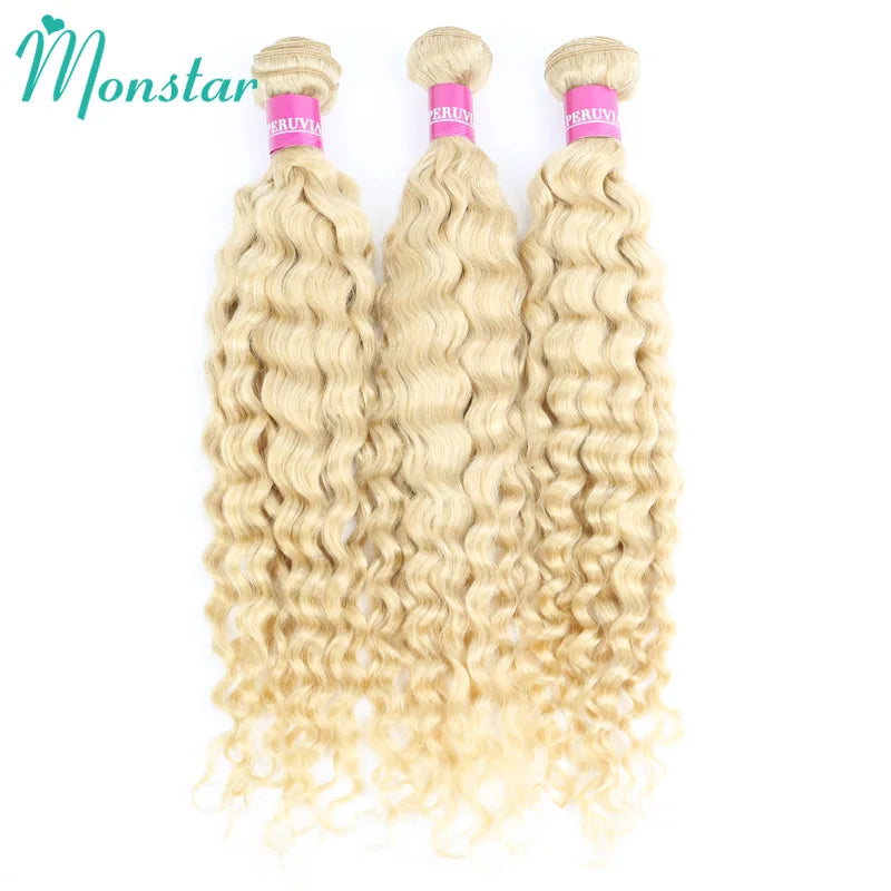 Deep Wave Malaysian Curly Human Hair Weave Bundle 613 Blonde