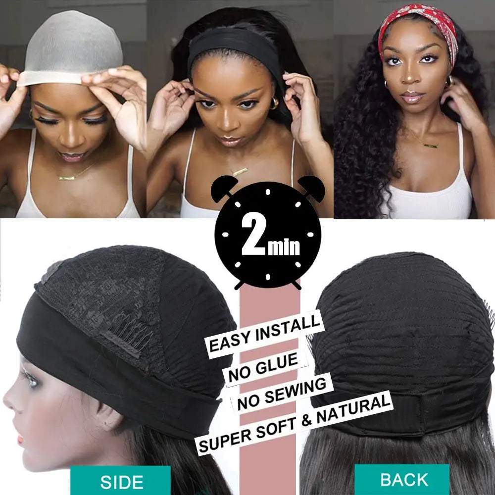 Kinky Yaki Straight Human Hair Headband Wig