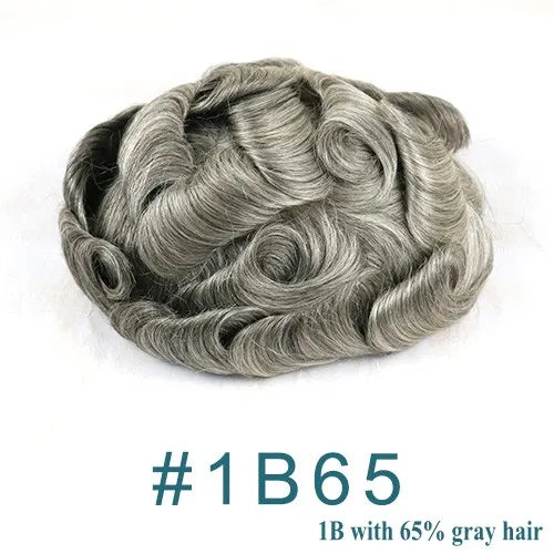Natural Hairline Hair Replacement System (Toupee)  V-loop 0.06-0.08mm PU Base, Straight/Wavy - 1B Color Variations Available