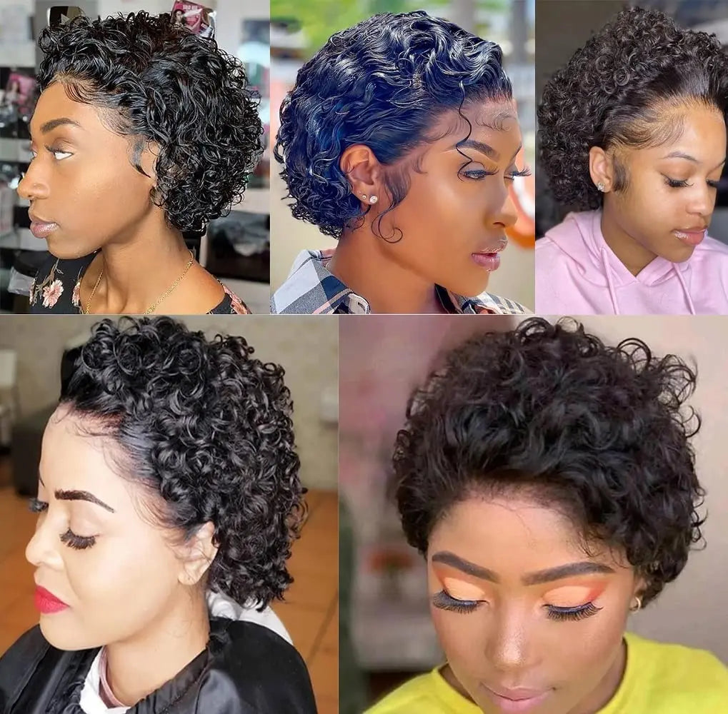 Pixie Cut Short Curly - Pre Plucked Transparent Lace Human Hair Wig
