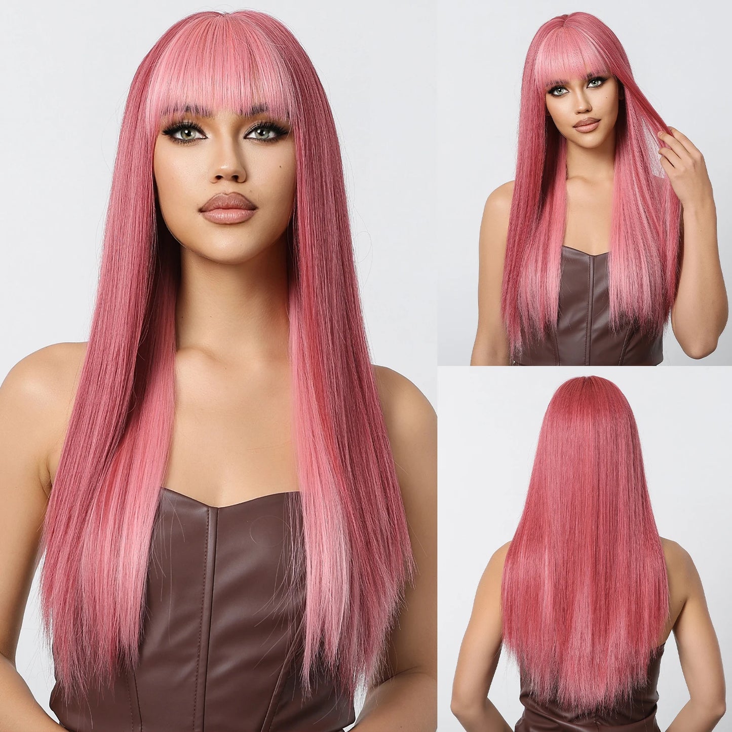 Long Wavy Synthetic Hair Wigs with Bangs - Various Colors Available