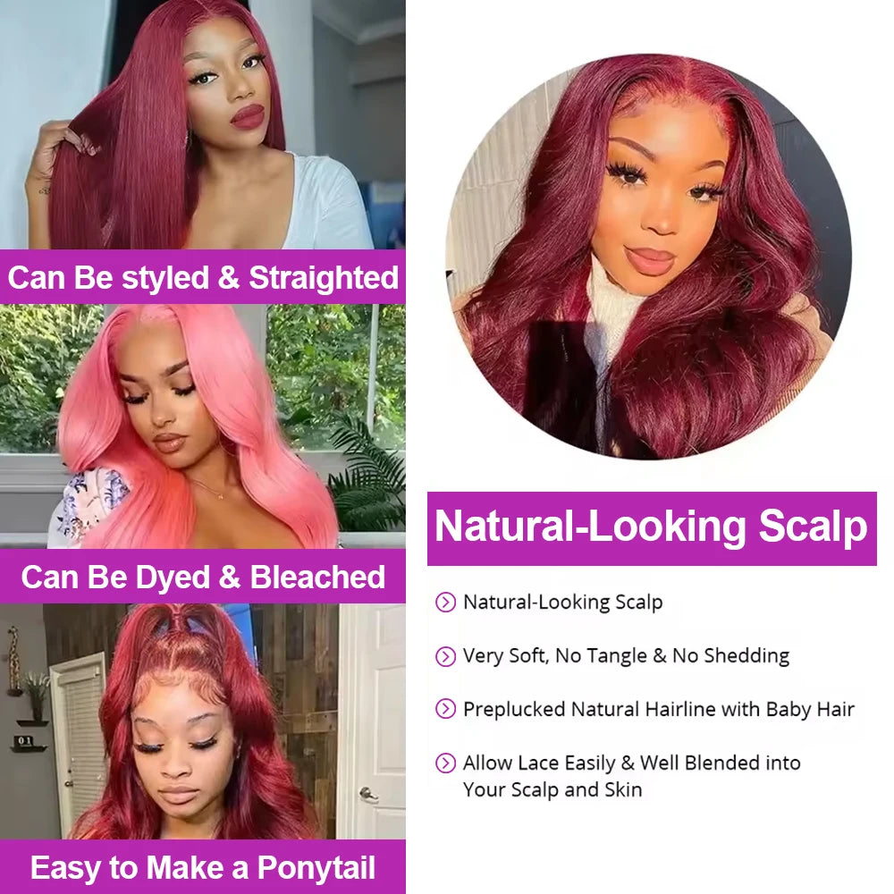 Straight Glueless Burgundy Lace Frontal Ready To Wear - Human Hair