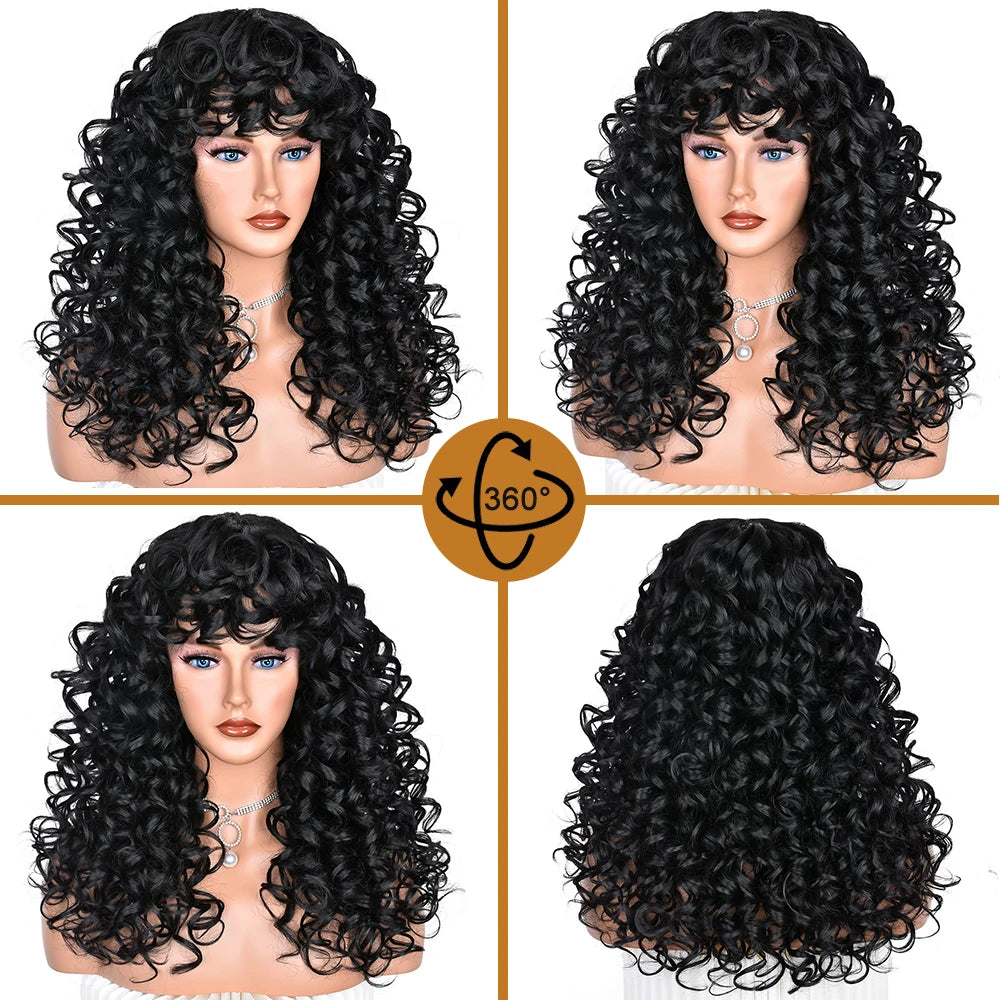 Synthetic Curly Wig With Bangs - Various Colors Available