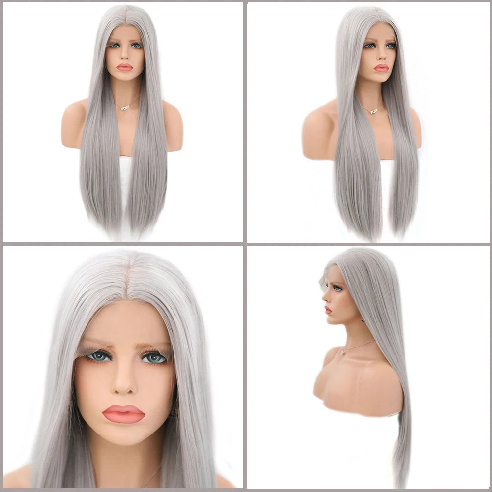 Synthetic Lace Front Long Silky Straight Hair With Middle Wigs - Various Colors Available