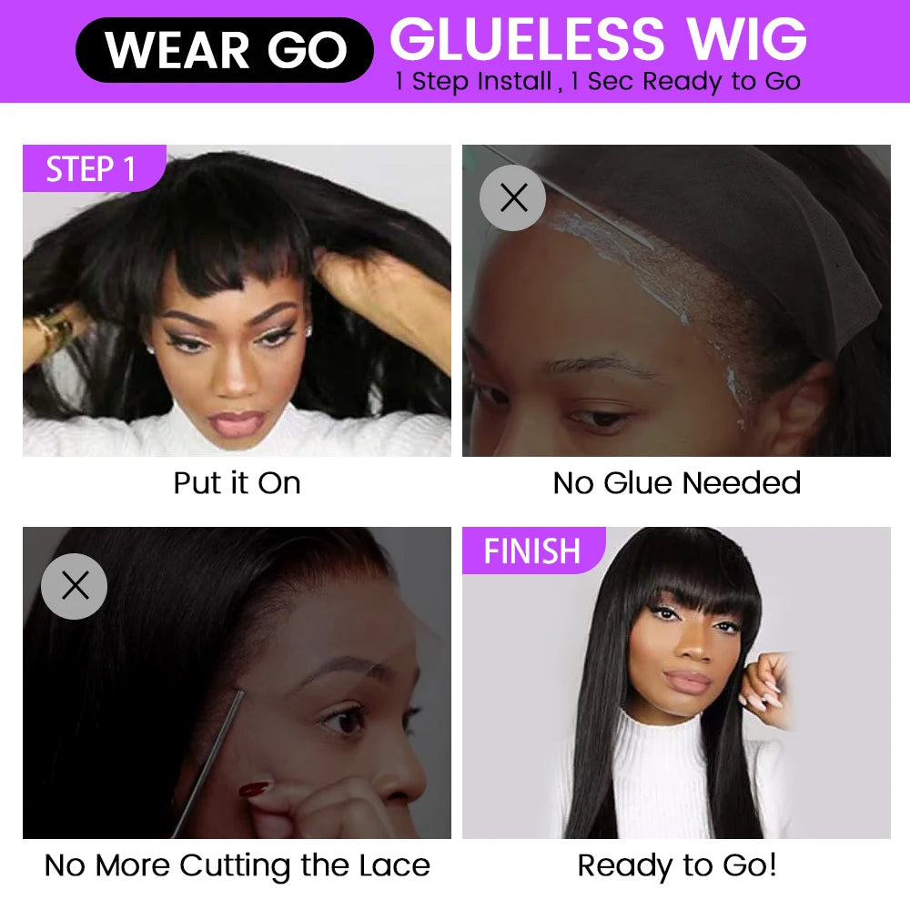 Synthetic Straight Layered Cut HD Lace Wigs With Bangs - Cinnamon and Black Colors Available