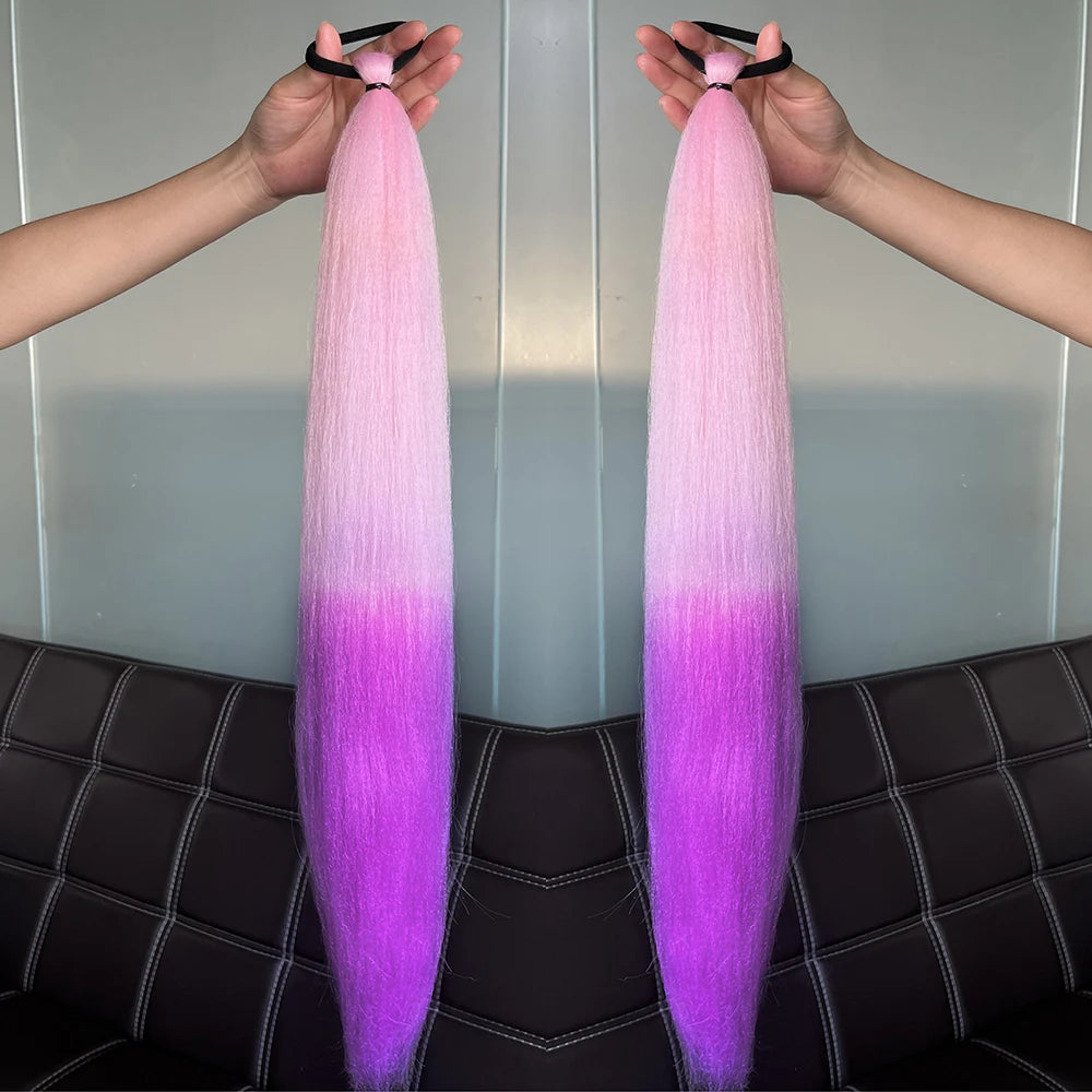 Synthetic Colorful 2Pcs Long Straight Ponytail Hairpiece with Rubber Band