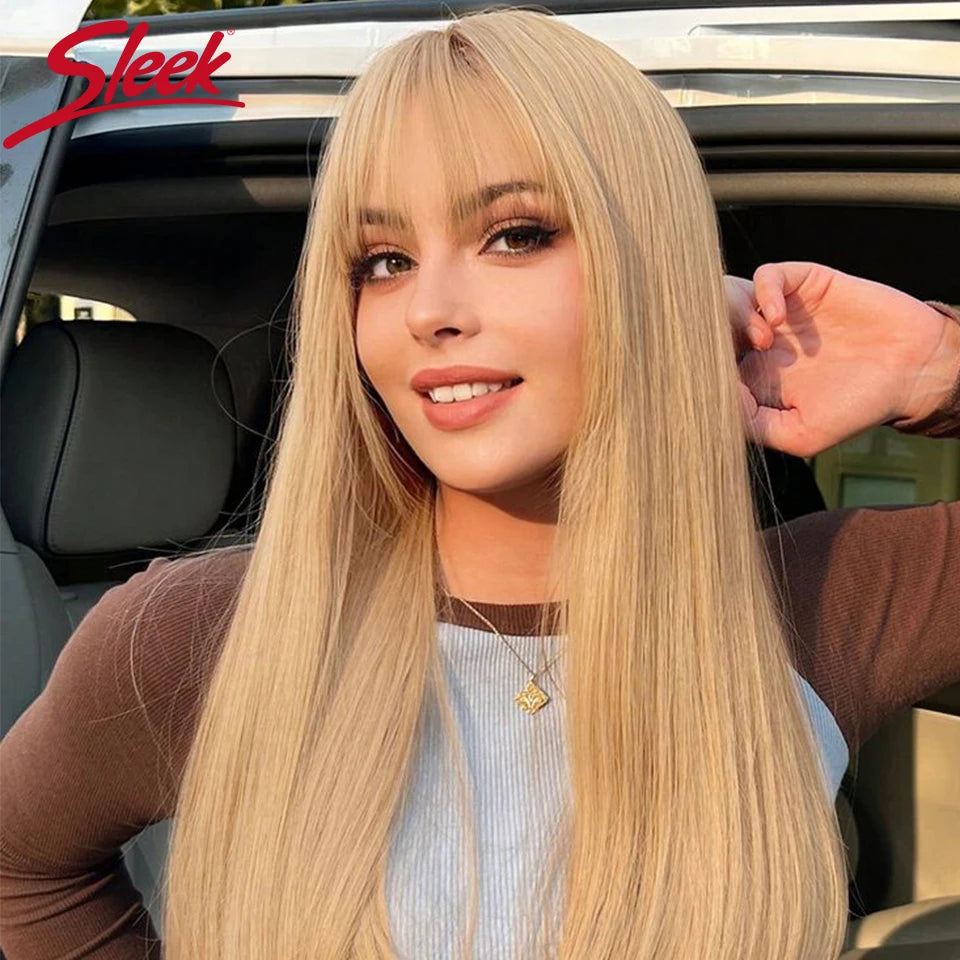 Straight Human Hair Wig With Bangs - Various Colors Available
