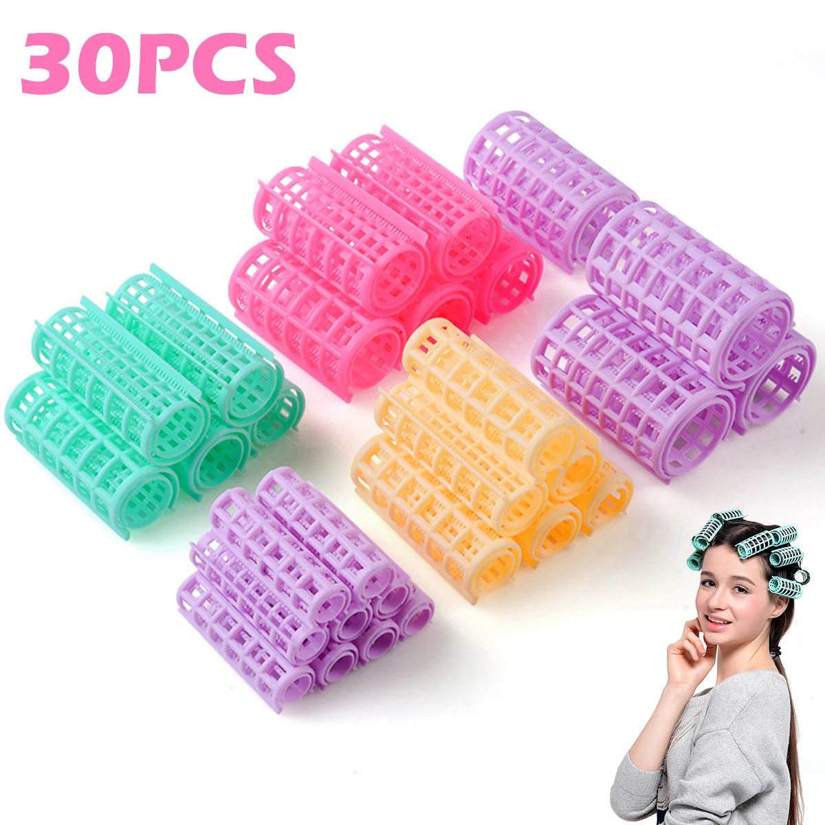 30Pcs Hair Roller Sets Self Holding Hairdressing Curlers DIY Curly Hairstyle Tool Lightweight Hair Rollers for Women Hair Curler