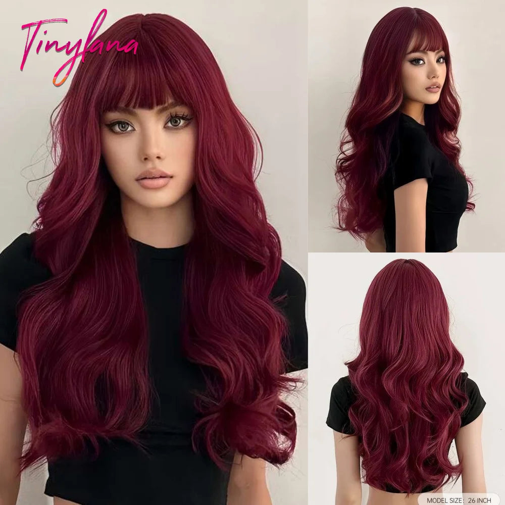 Long Curly Wavy Synthetic Wigs with Bangs
