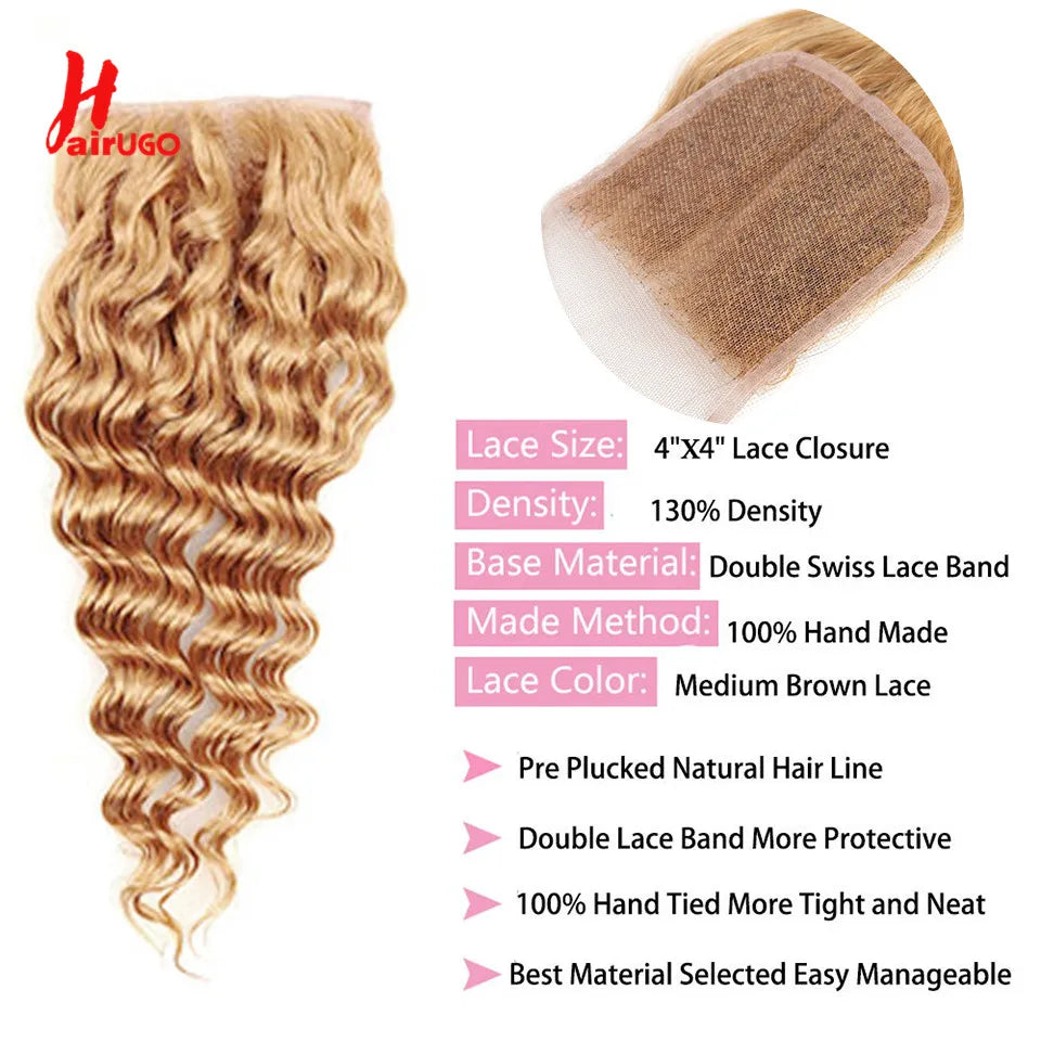 Closures with baby hair - 27# Honey Blonde 100% Human Hair - Various Options Available