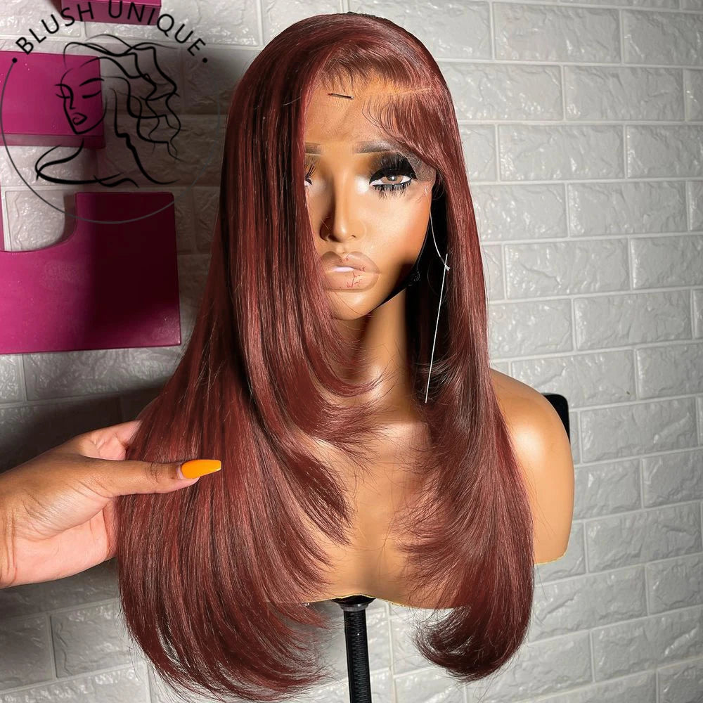 Copper Red Layered Cut Synthetic Lace Front Wig