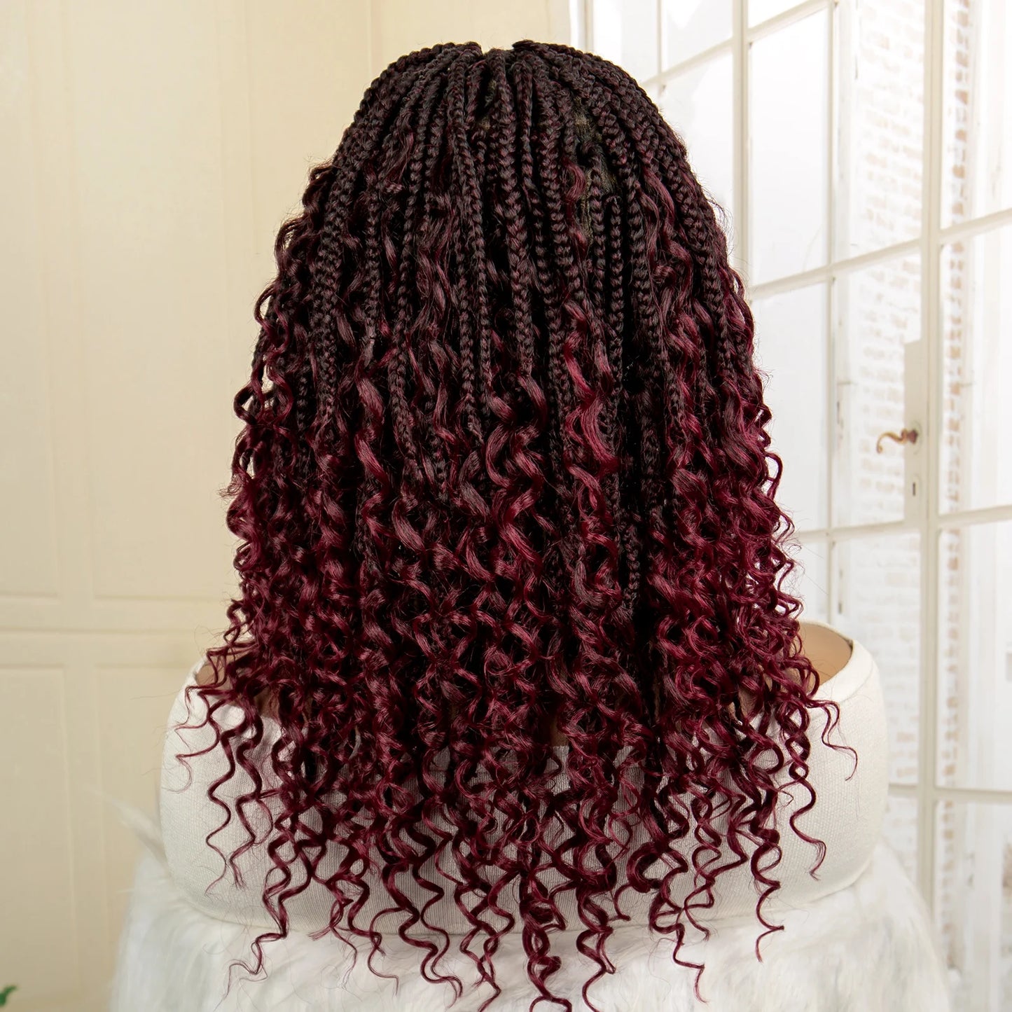 14 Inches Short Box Braided Full Lace Synthetic Boho Wigs  - Various Colors Available