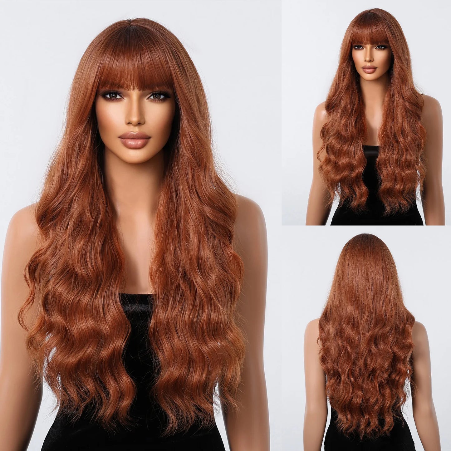 Long Wavy Synthetic Hair Wigs with Bangs - Various Colors Available