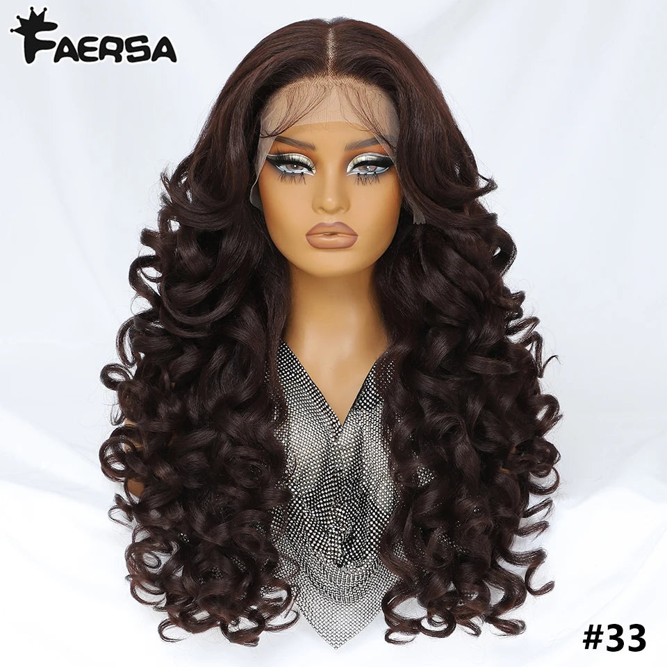 Curly Pre-Plucked Baby Hair Synthetic Lace Front Wigs - Various Colors Available