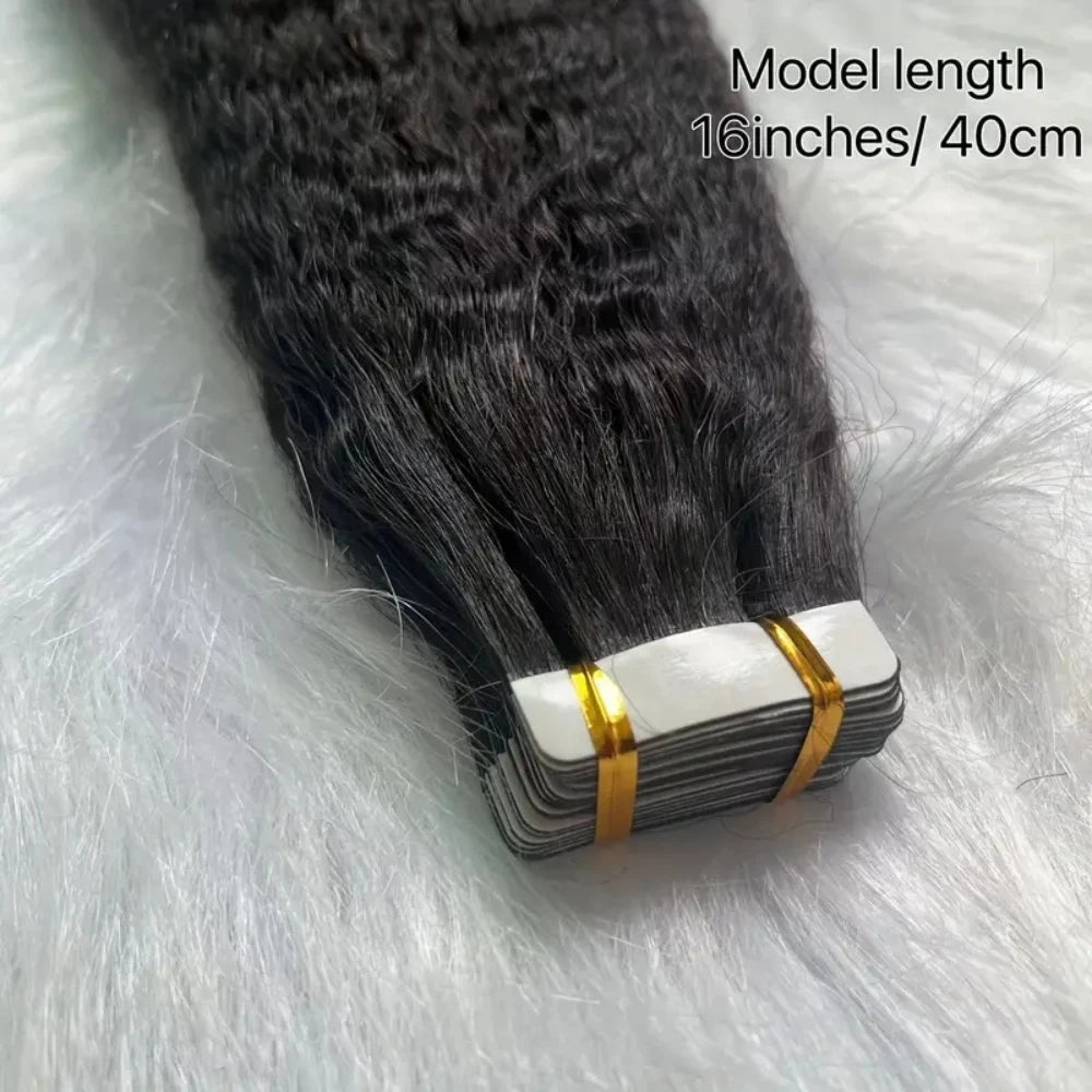 Yaki Straight Invisible Skin Weft 100% Remy Human Hair Natural Color Tape Ins