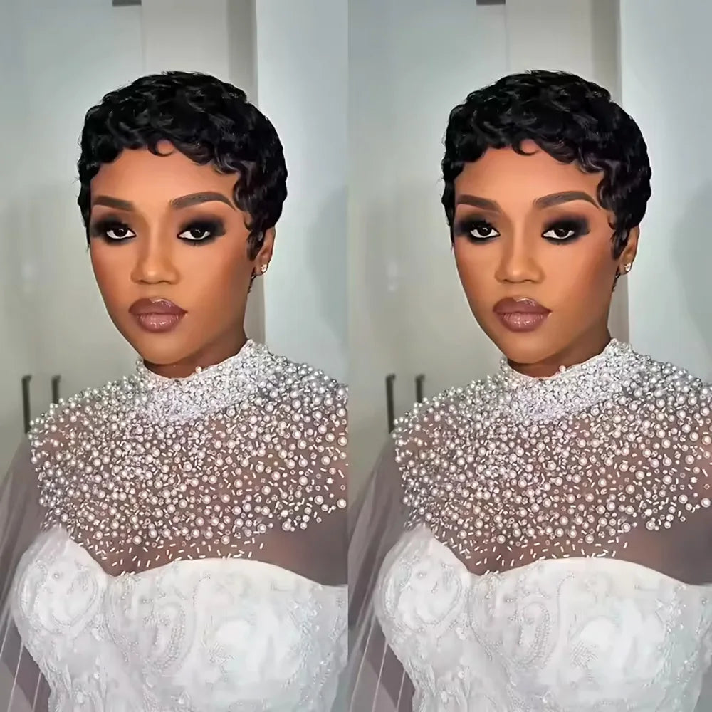 Women's Human Hair Pixie Cut Wig - Short Pin Curls