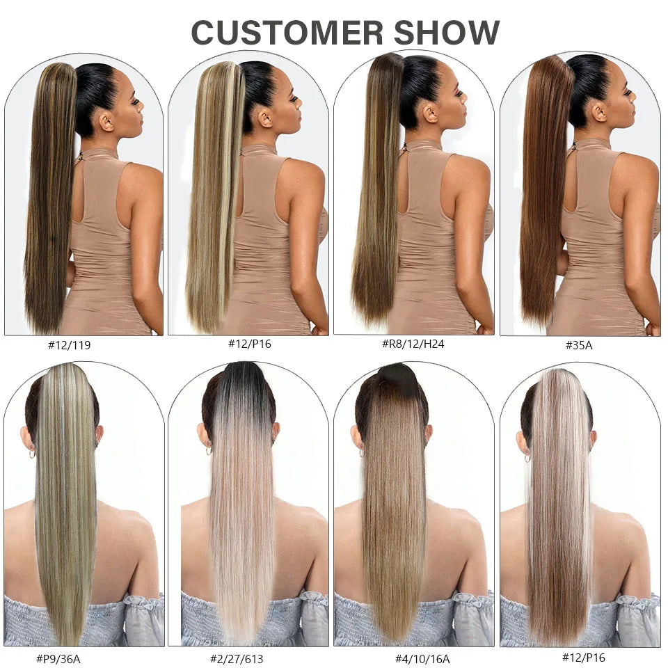 Blonde Long Silky Straight Ponytail Synthetic Hair; DrawString Clip-In Piece