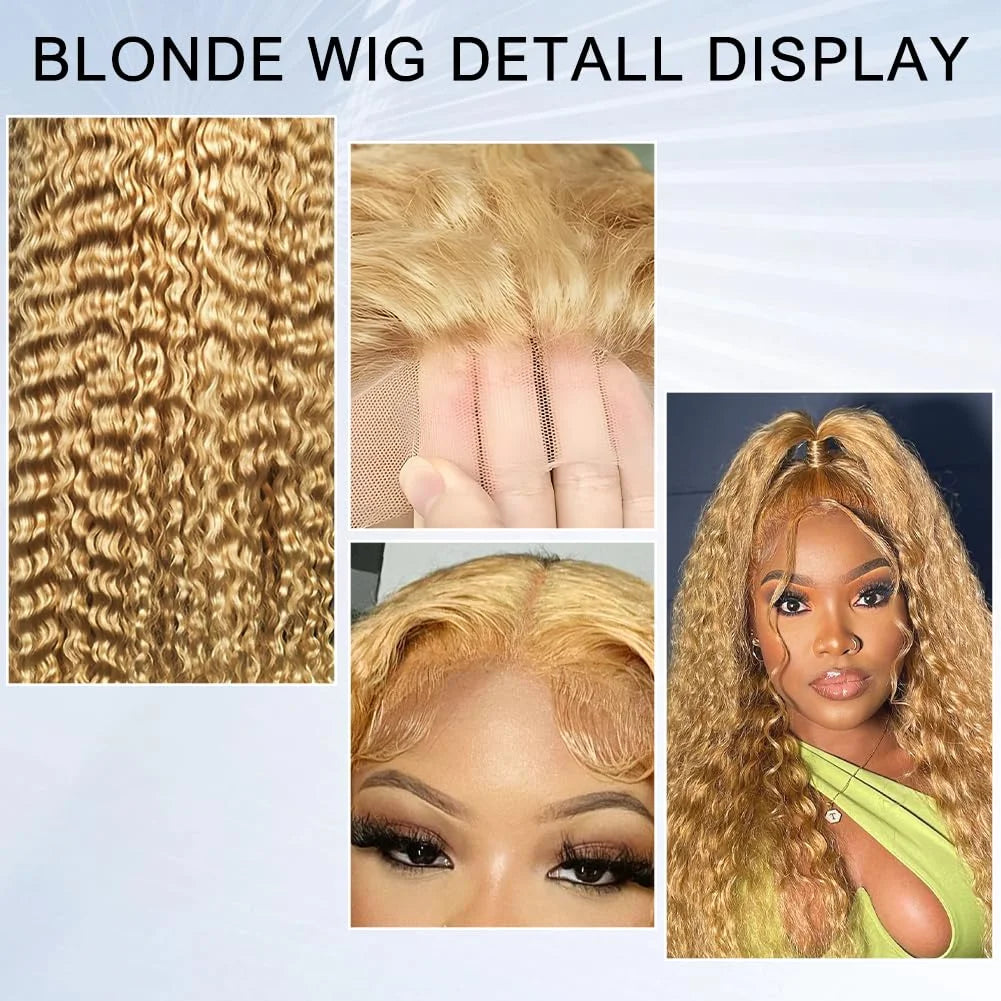 Honey Blonde Deep Wave Curly HD Lace Front Human Hair Wigs