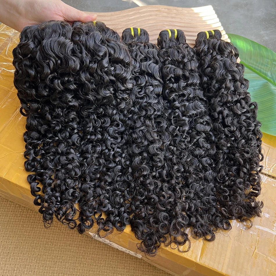Burmese Curly Human Hair Bundles #1B Natural Raw Virgin Hair Weave