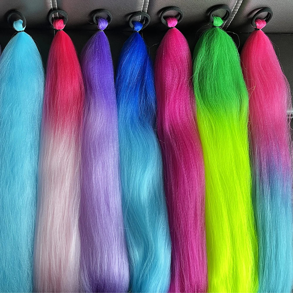 Synthetic Colorful 2Pcs Long Straight Ponytail Hairpiece with Rubber Band