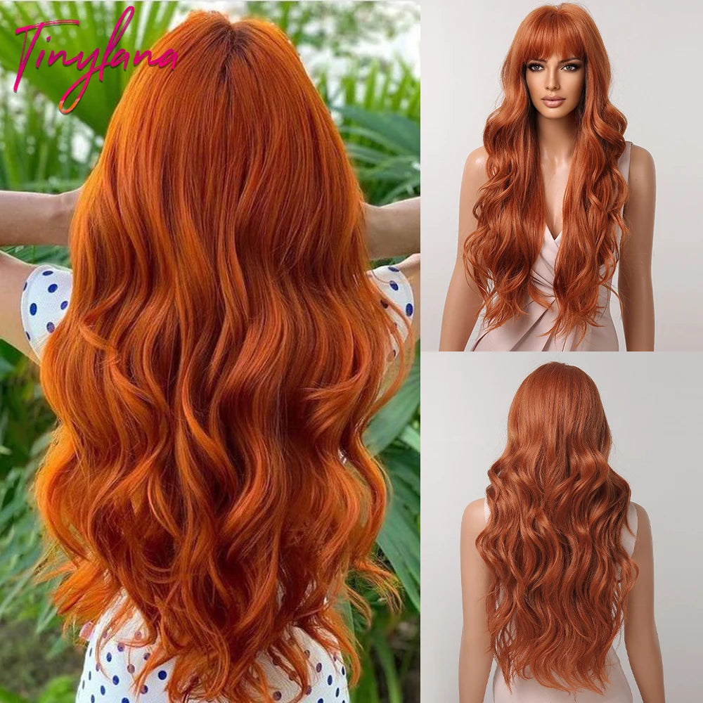 Long Curly Wavy Synthetic Wigs with Bangs