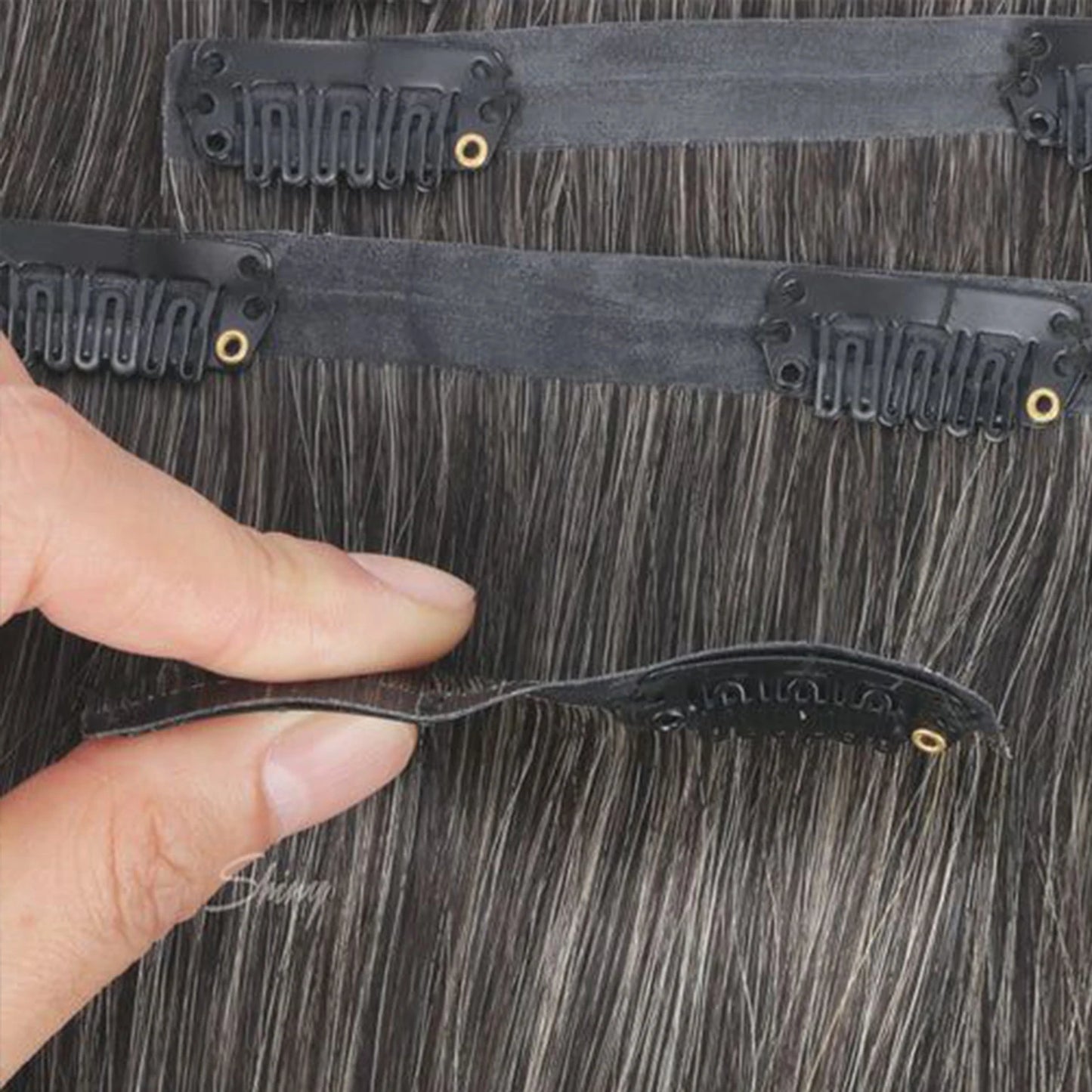 Gray Color Human Hair Seamless PU Clip In Hair Extensions - Straight