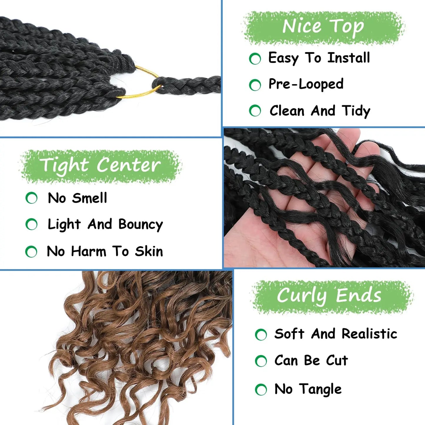 Synthetic Goddess Box Braided Crochet Hair Pre-looped - Various Colors Available