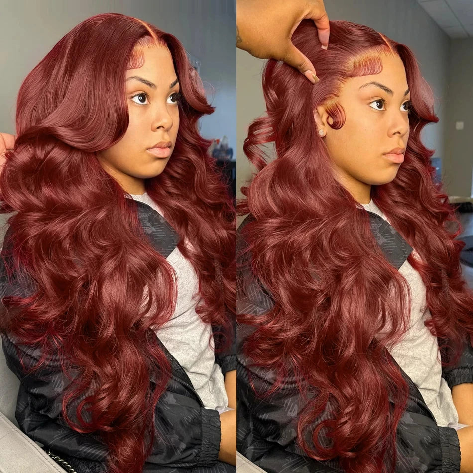 Reddish Brown Body Wave - Pre Plucked HD Frontal Lace Human Hair Wig