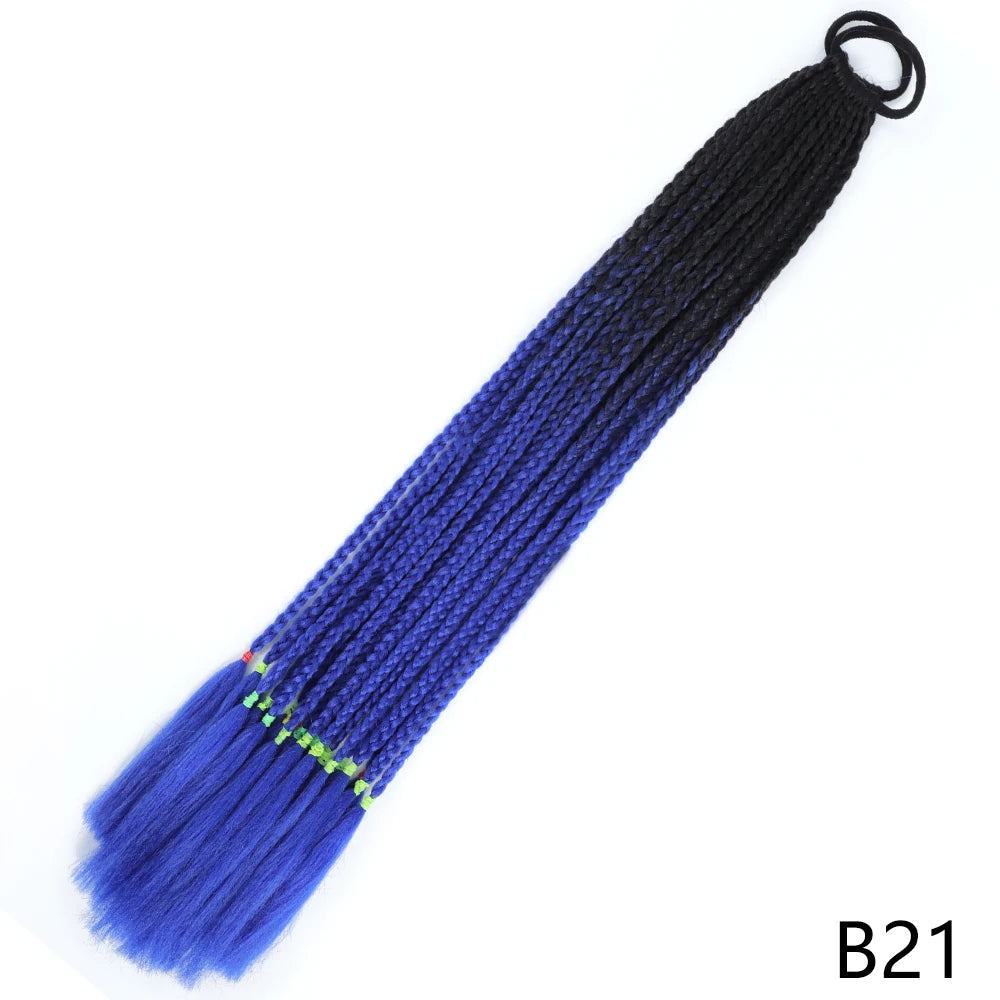 Synthetic Gradient Color Braided Ponytails With Elastic Band
