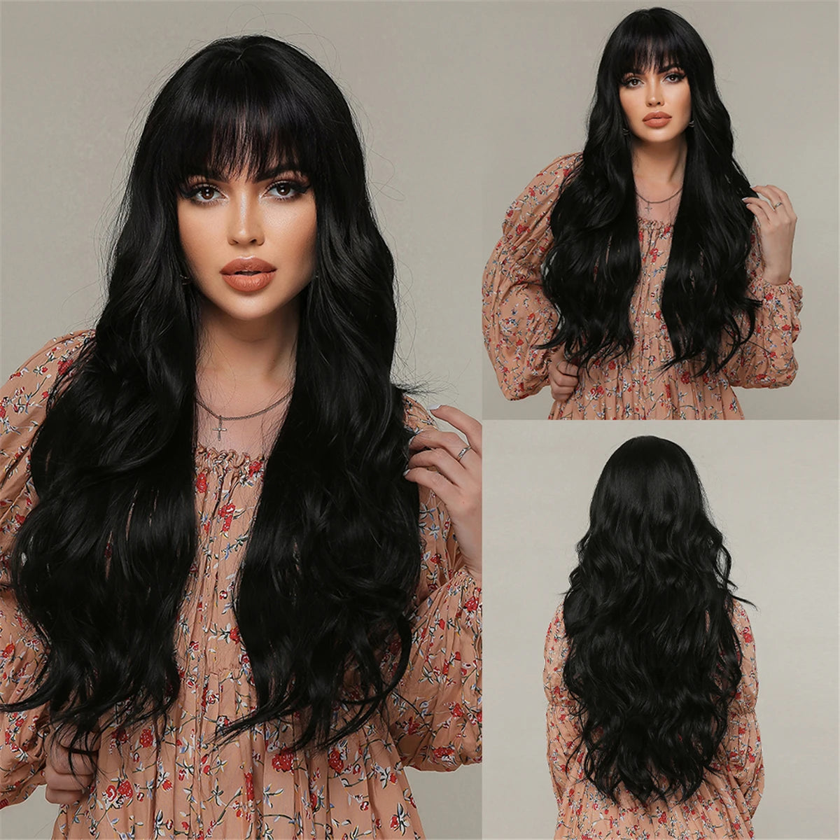Long Curly Wavy Heat Resistant Synthetic Wigs With Bangs - Various Colors Available